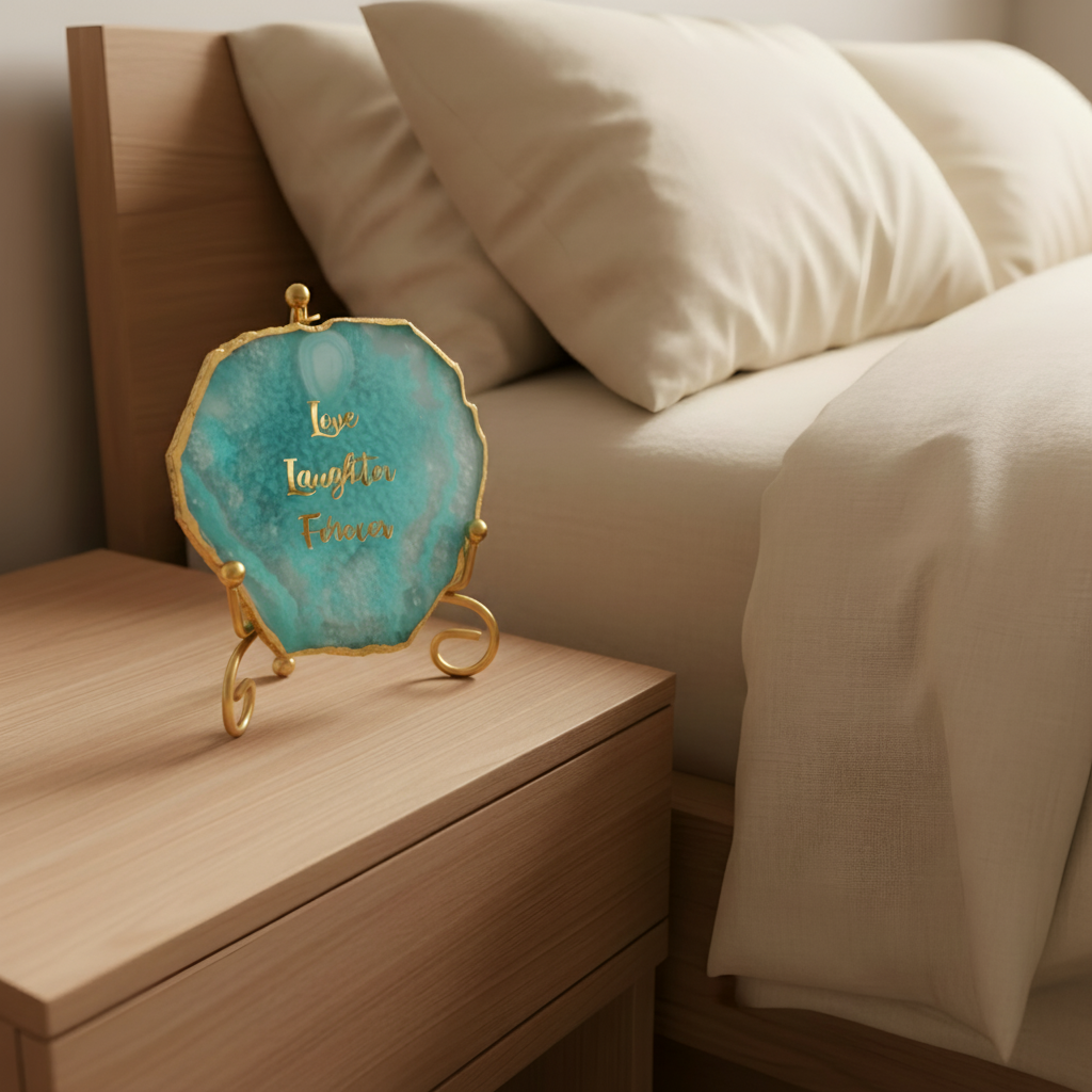 Agate love laughter forever Showpiece with Metal Stand - Turquoise