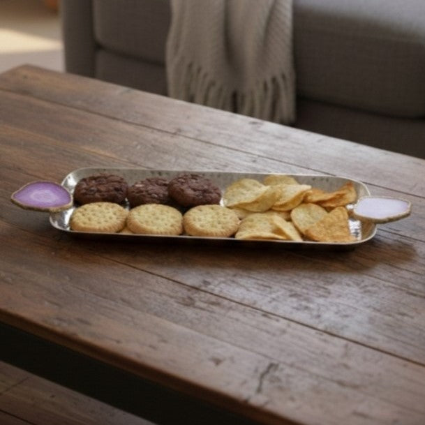 Rectangle Aluminum Tray with Purple Agate