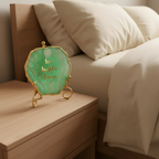 Agate love laughter forever Showpiece with Metal Stand - Green