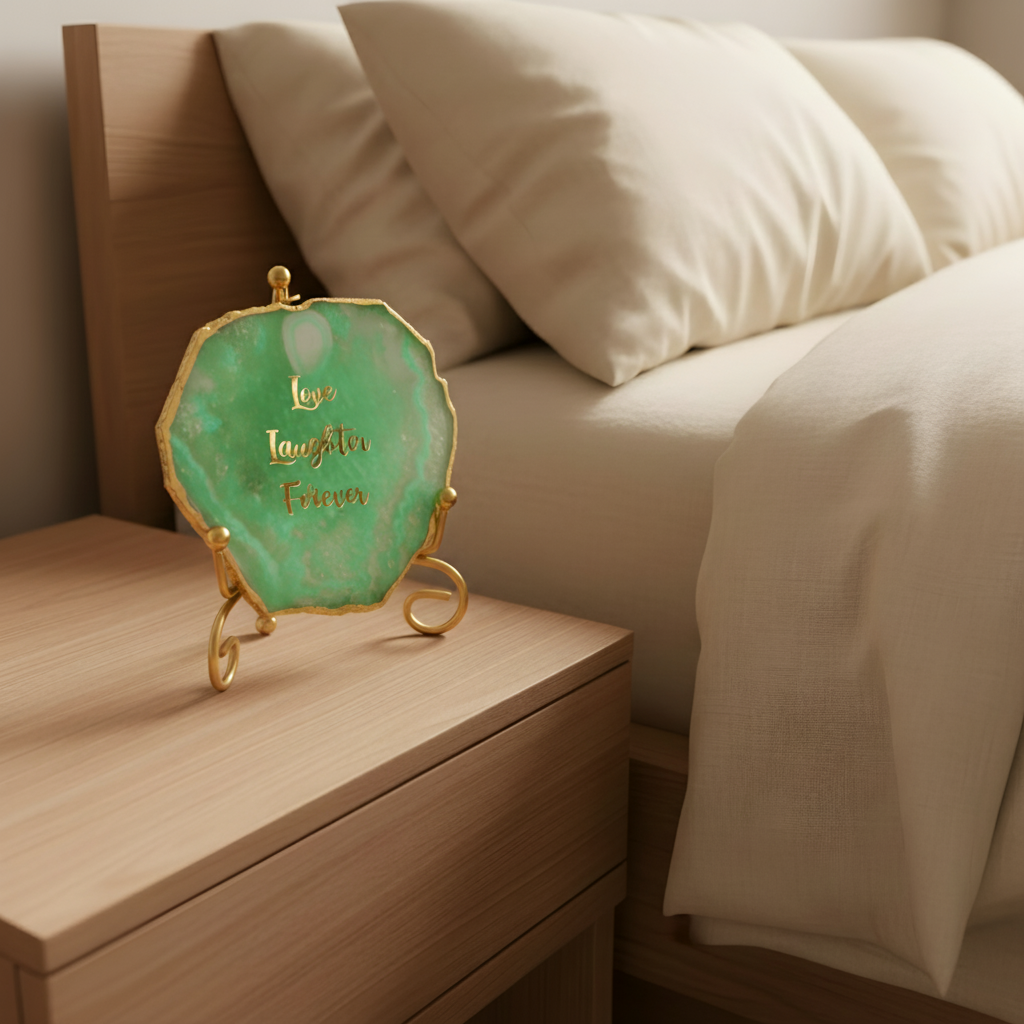 Agate love laughter forever Showpiece with Metal Stand - Green