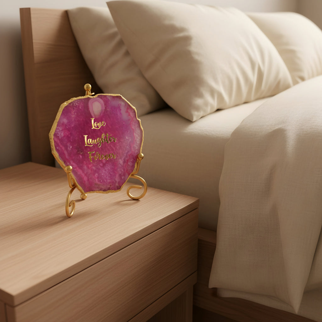 Agate love laughter forever Showpiece with Metal Stand - Pink