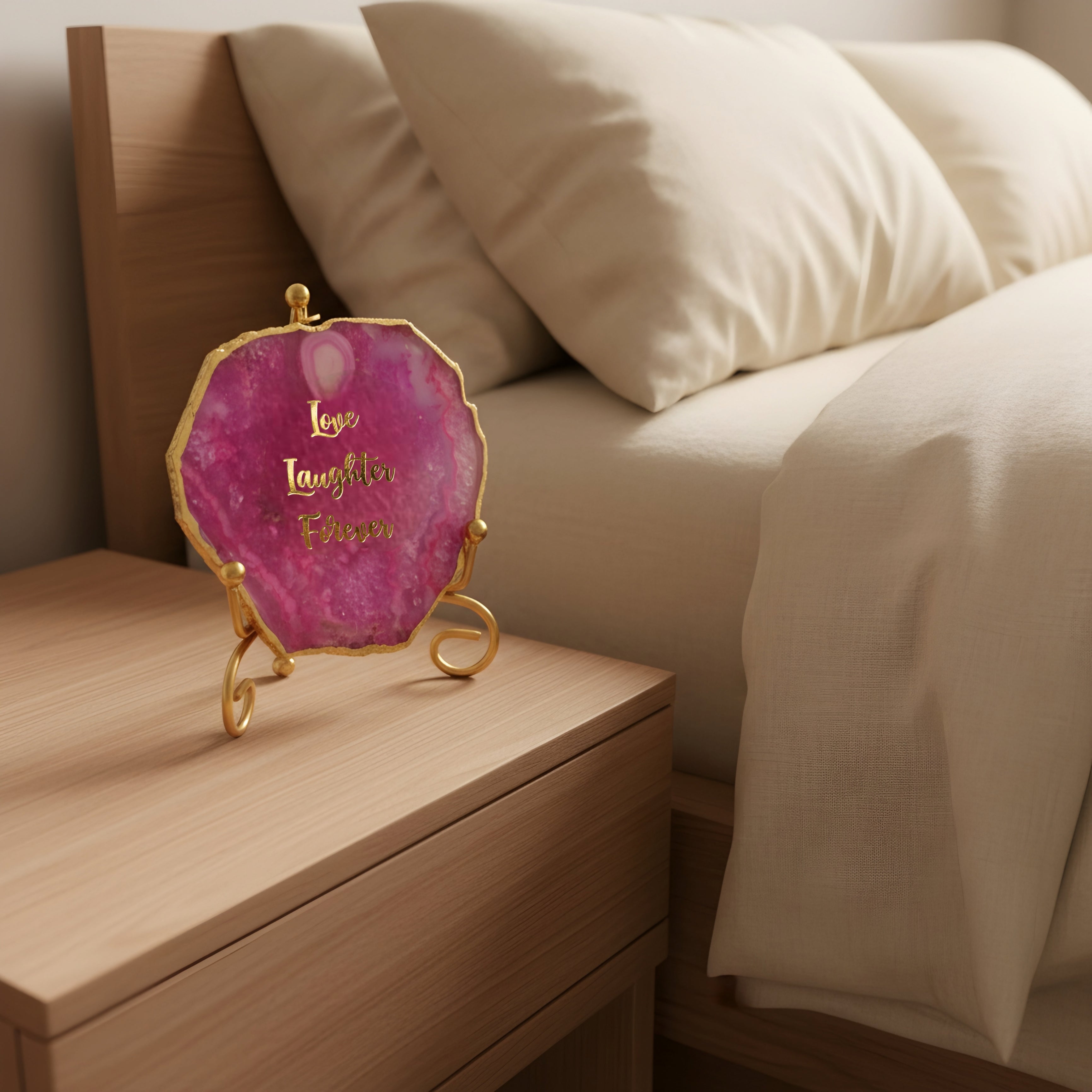Agate love laughter forever Showpiece with Metal Stand - Pink