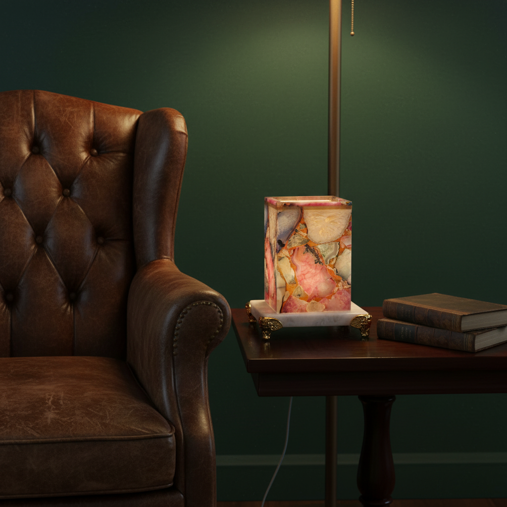 Multicolor Agate Table Lamp With Marble Base