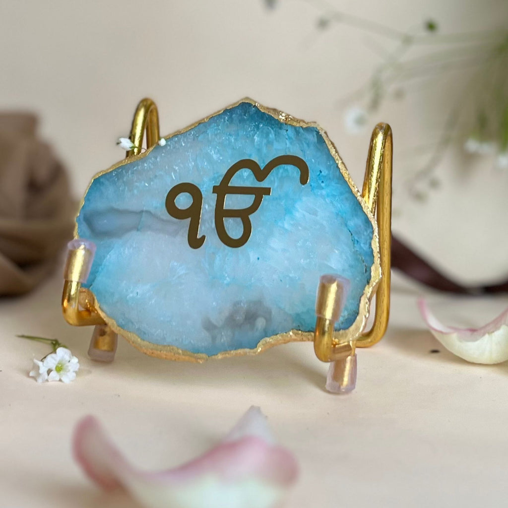 Ik Onkar -Blue Agate Metal Stand