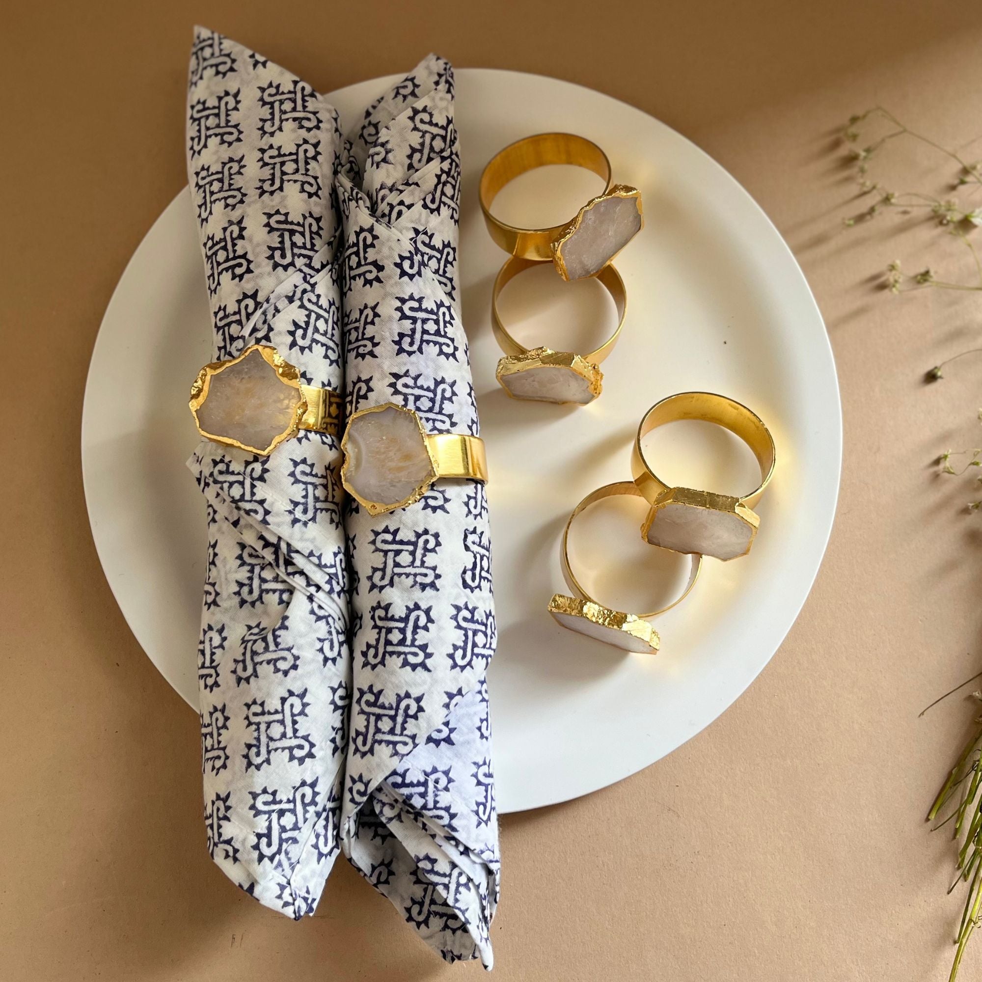 Green Agate Napkin Rings Set