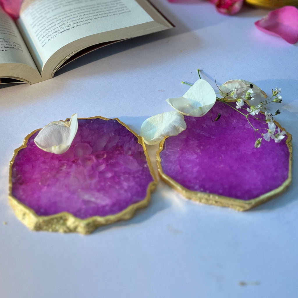 Green  Crystal Agate Coaster With Gold Plating