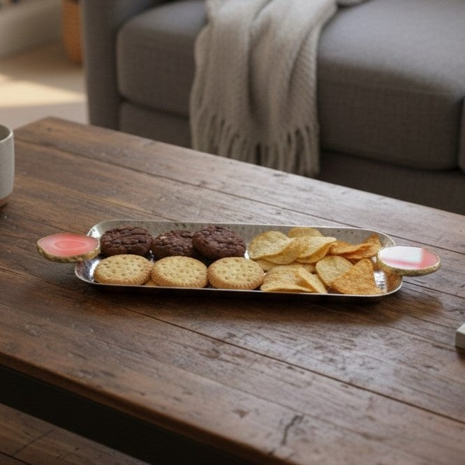 Rectangle Aluminum Tray with Pink Agate