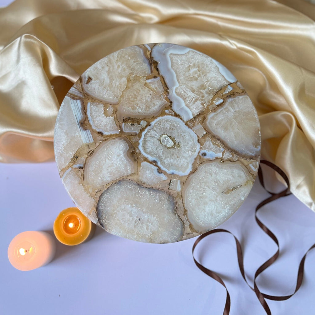 Green Agate Cake Stand with Metal Base - 10 Inches