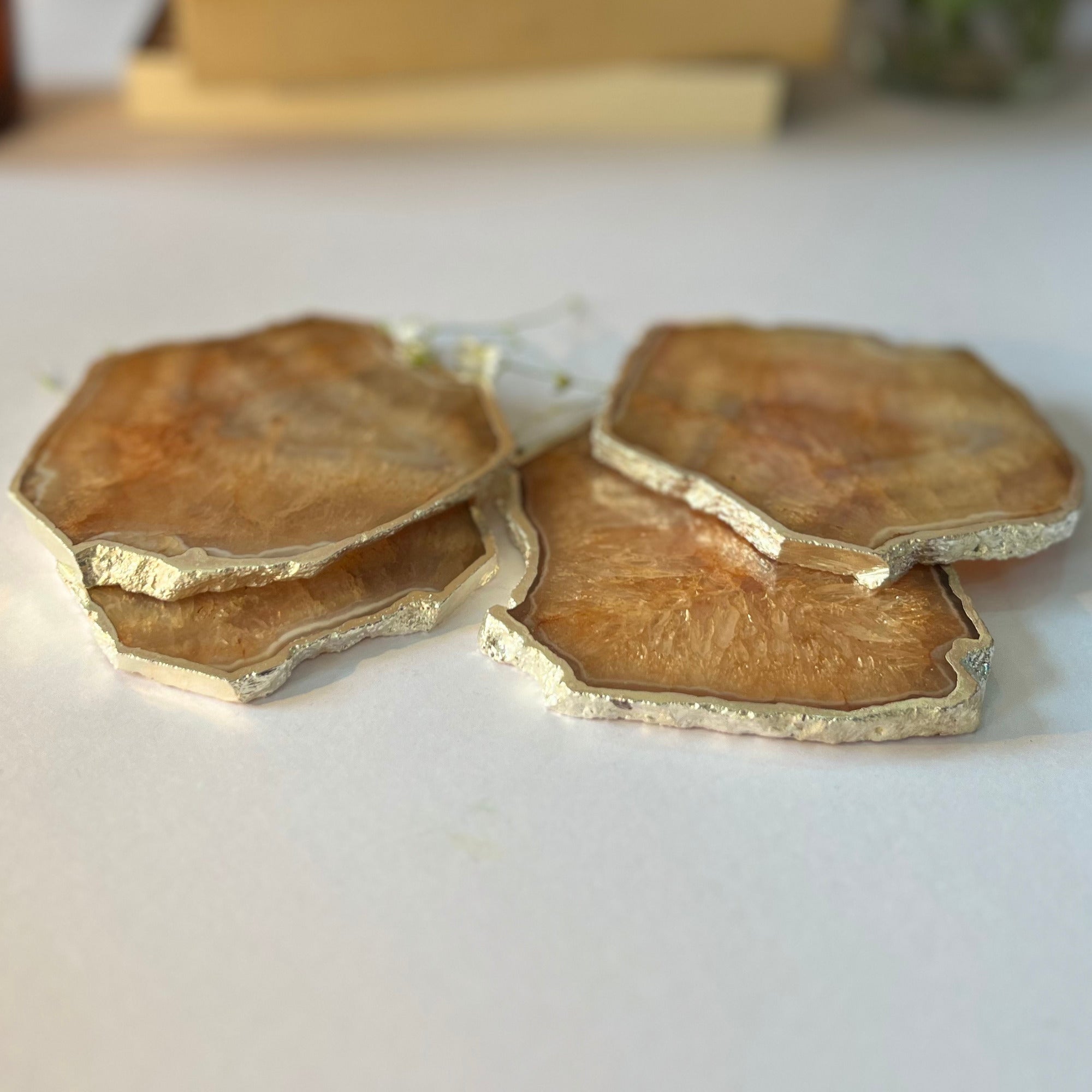 White  Crystal Agate Coaster With Silver Plating