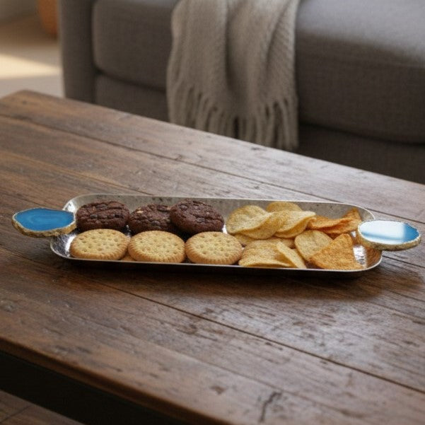 Rectangle Aluminum Tray with Blue Agate