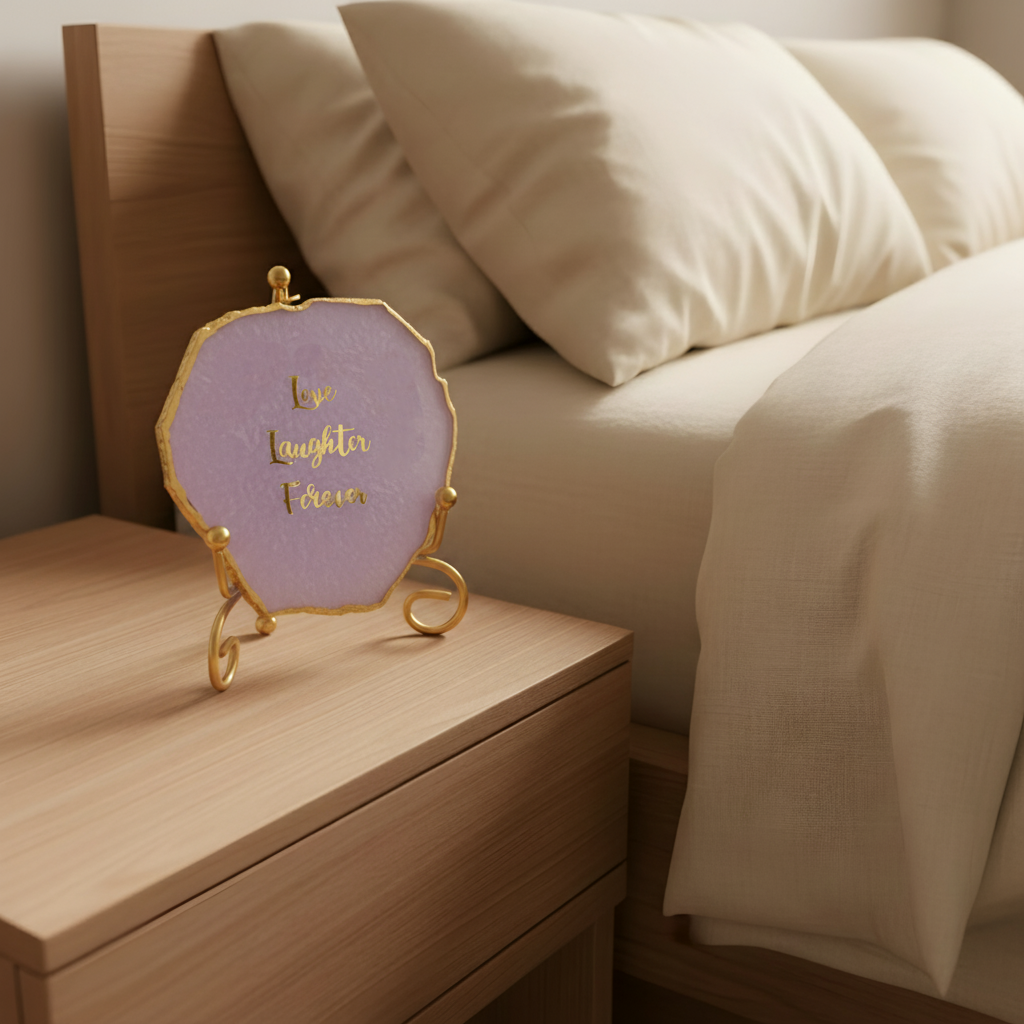 Agate love laughter forever Showpiece with Metal Stand - Purple
