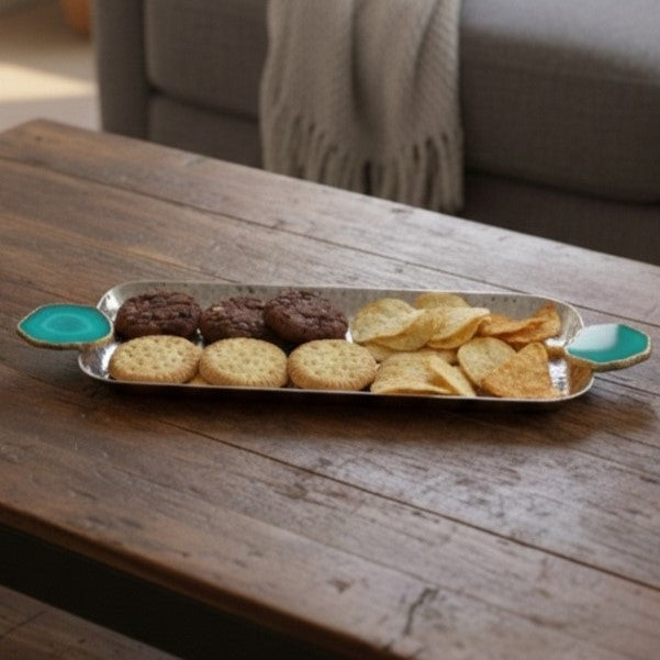 Rectangle Aluminum Tray with Green Agate