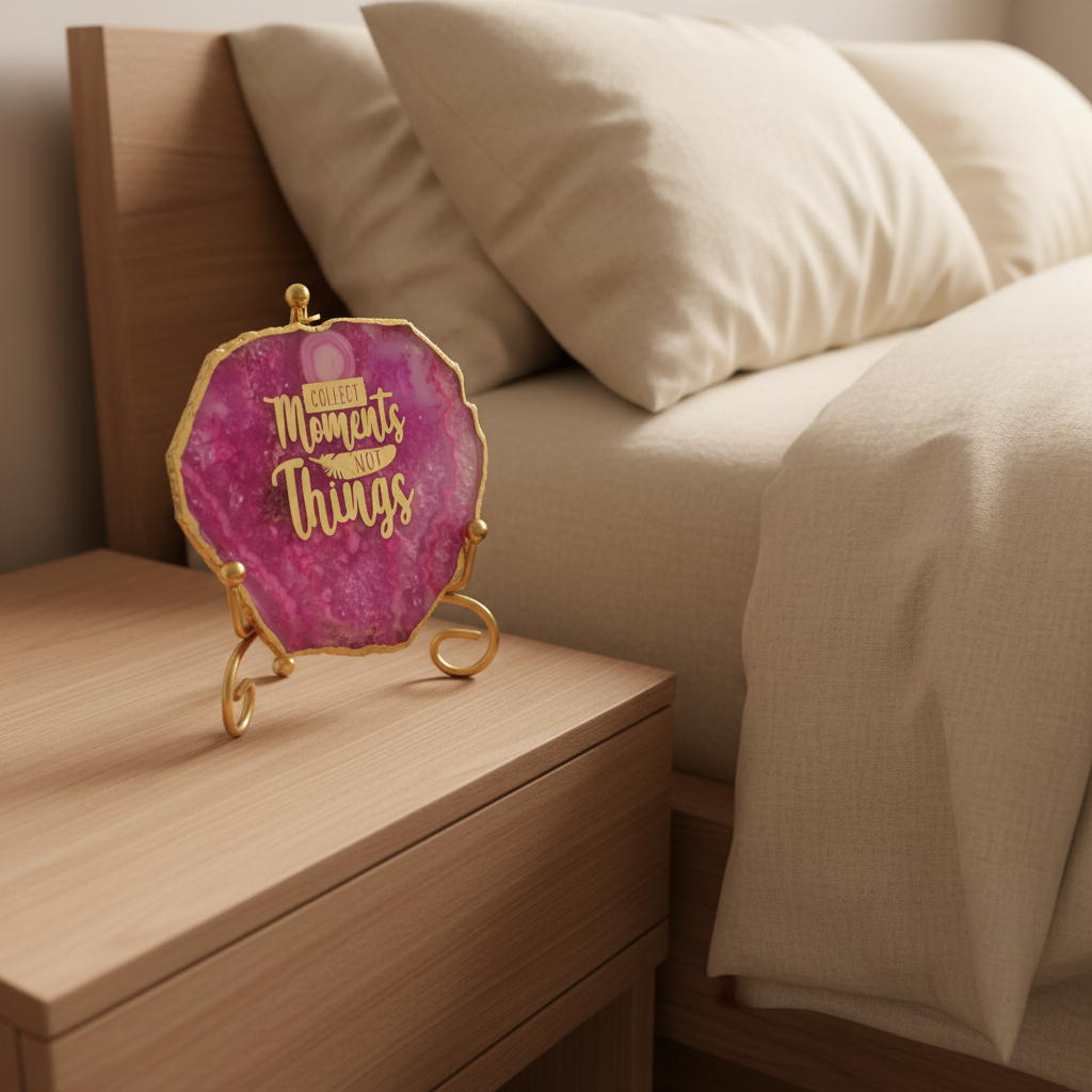 Agate Collect moments not things showpieces with Metal Stand - Pink