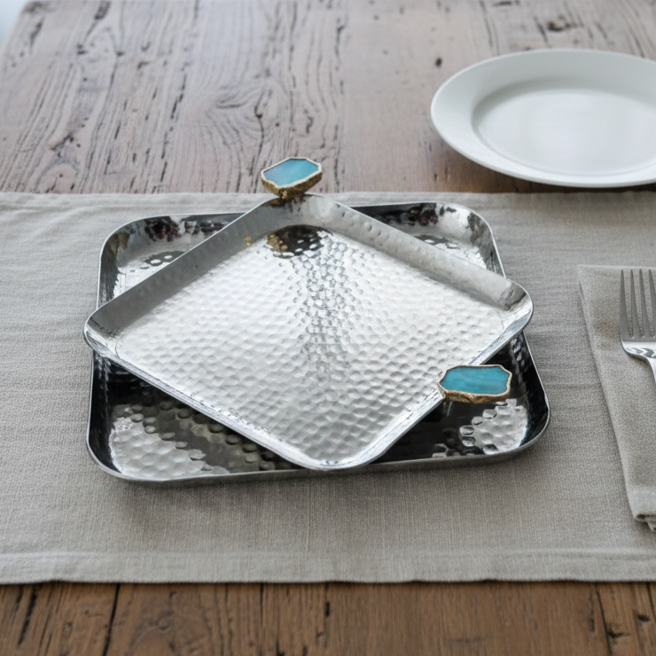 Square Aluminum Tray with Turquoise Agate
