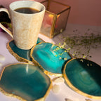 Blue  Natural Brazilian Agate Coaster With  Gold Plating