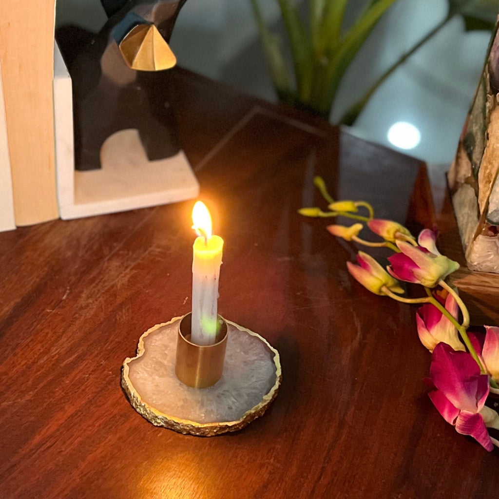 White Agate Candle Holders