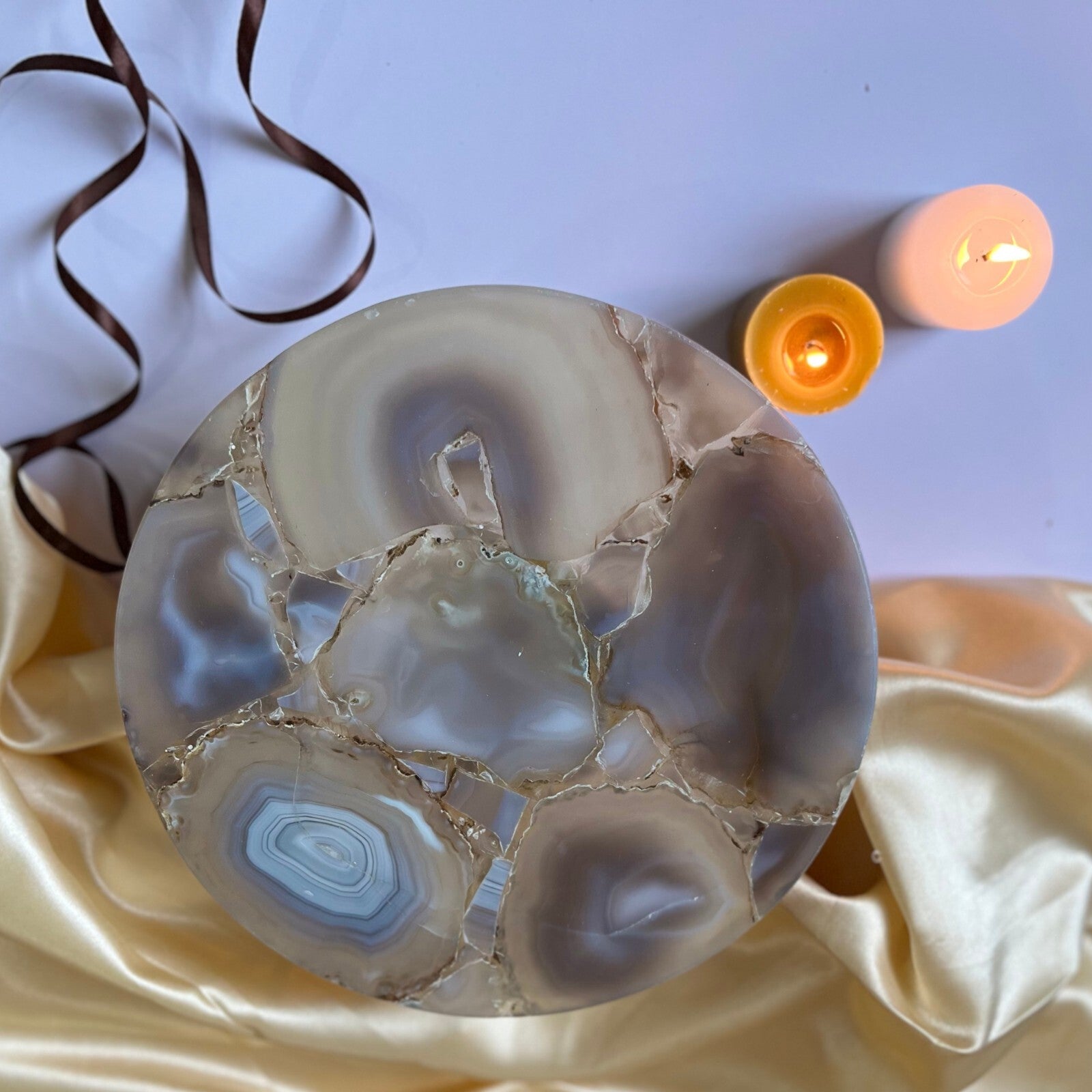 Green Agate Cake Stand with Metal Base - 10 Inches