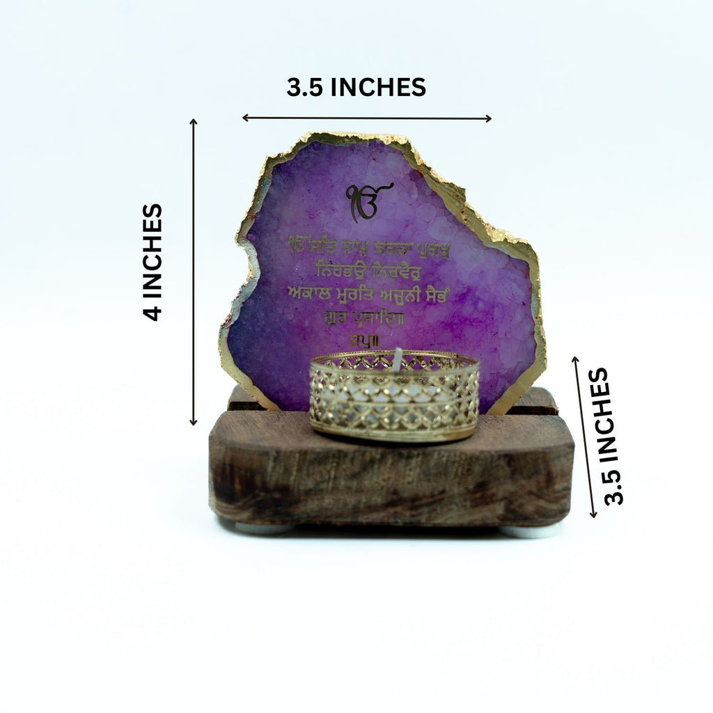 Ik Onkar Mantra Pink Agate Tealight Wooden