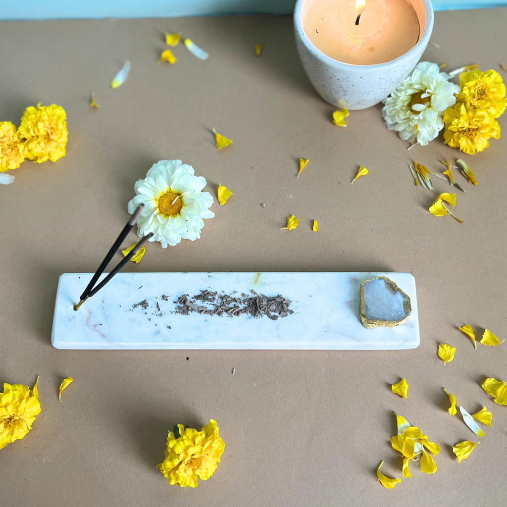 Marble Agarbatti Stand with White Agate
