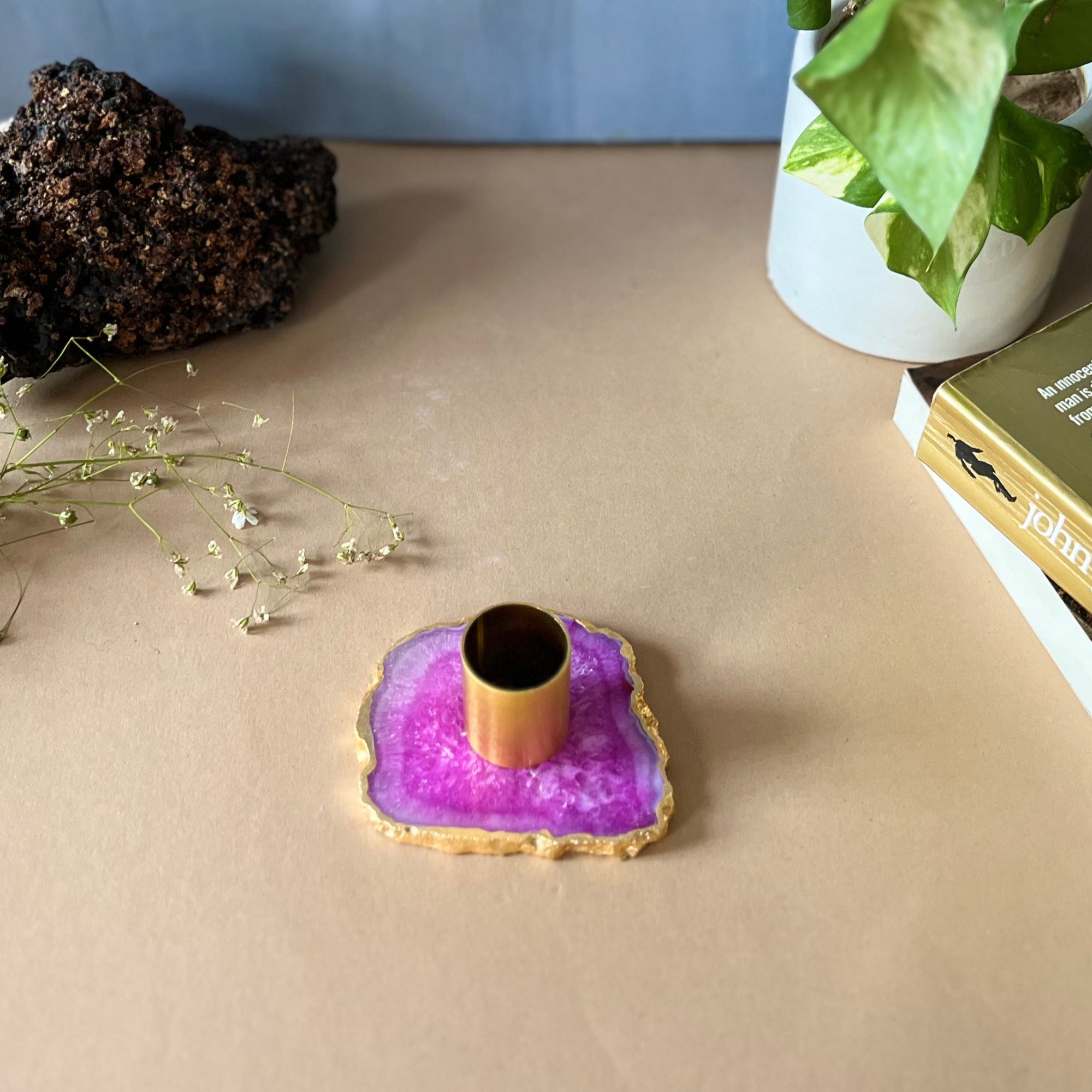 Natural Brown Agate Candle Holders