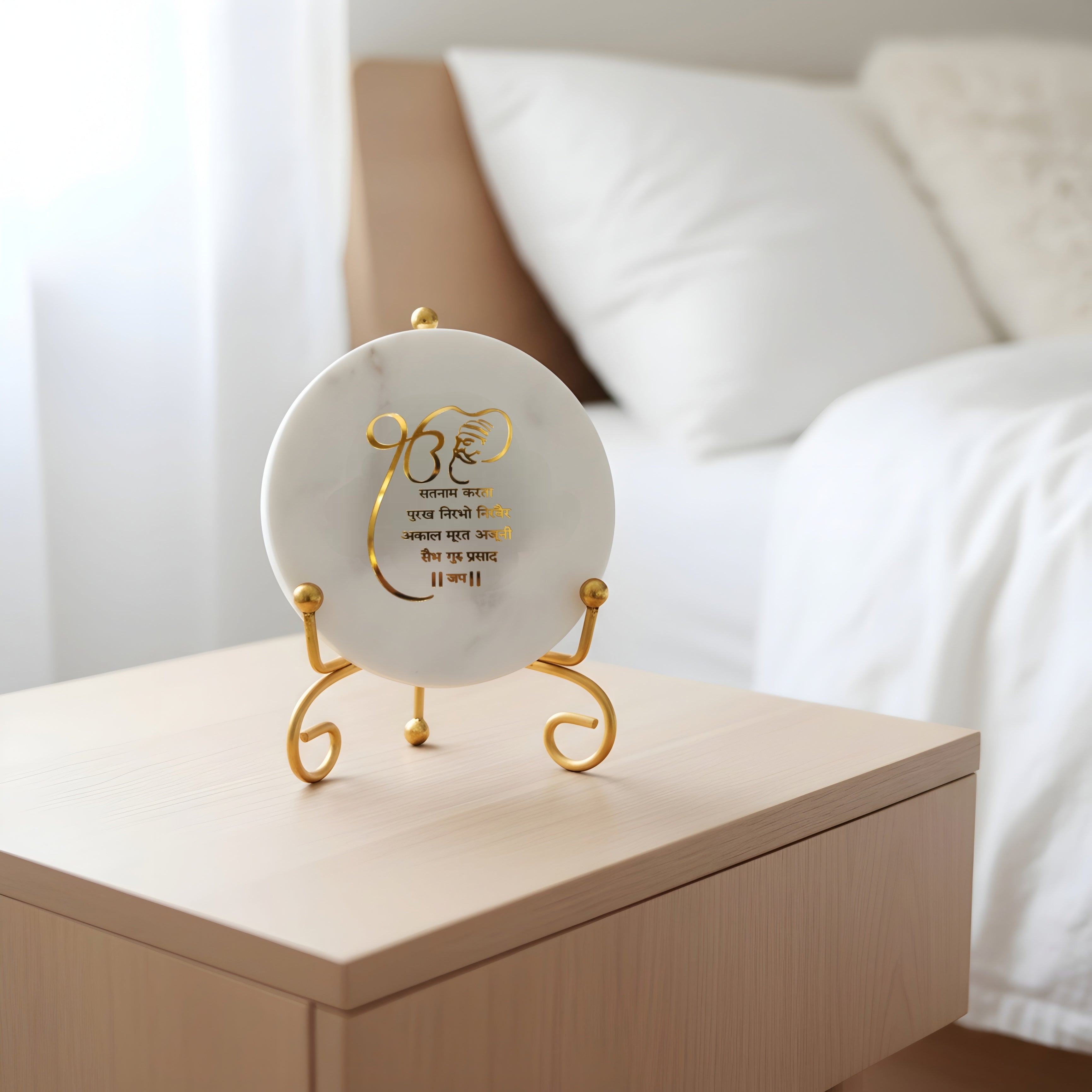 Marble Startng of Mool Mantra Showpiece With Metal Stand