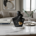 Black Couple Showpiece Gold Heart with White Marble Base