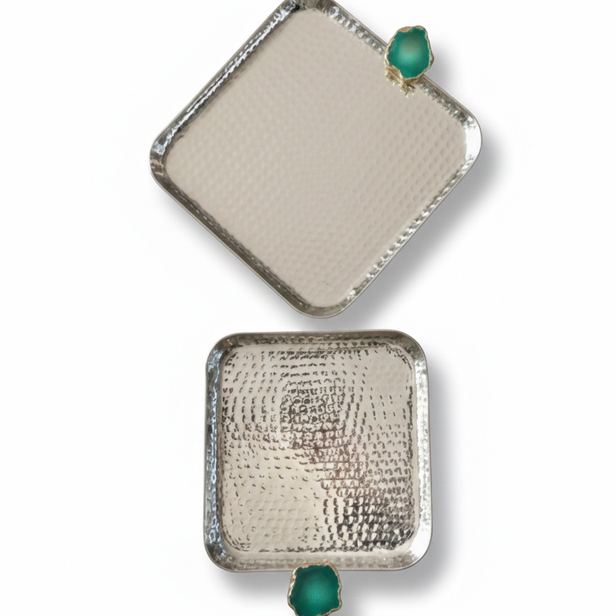 Square Aluminum Tray with Green Agate