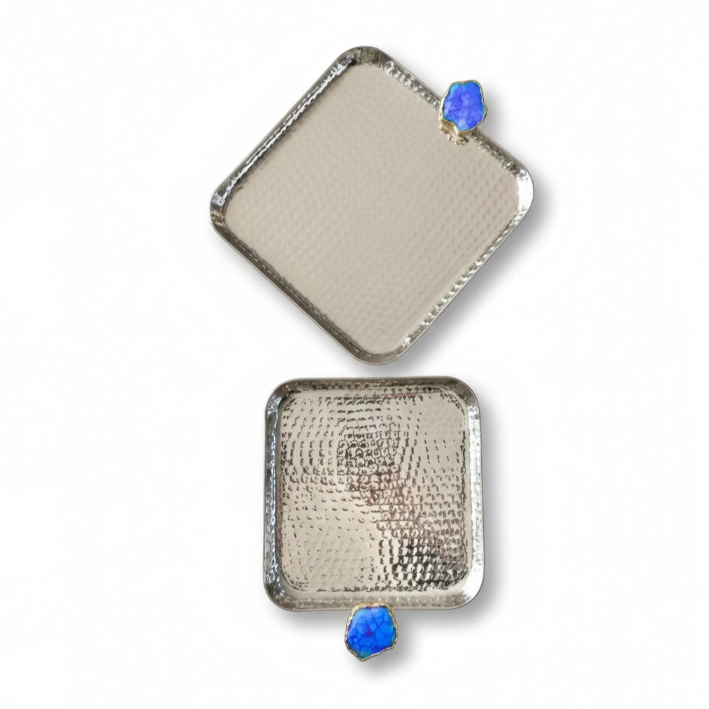 Square Aluminum Tray with blue Agate