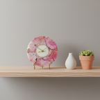 Agate Round Pink Color Desk Clock with Metal Stand