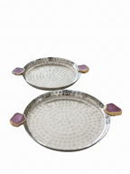 Round Aluminum Tray with Pink Agate