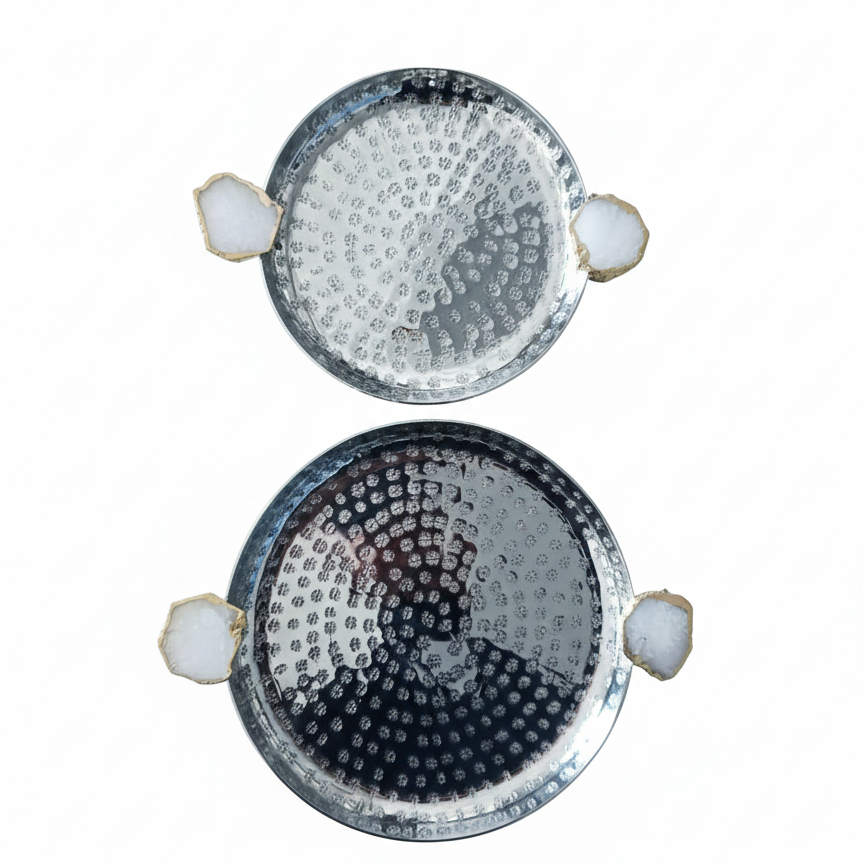 Round Aluminum Tray with White Agate