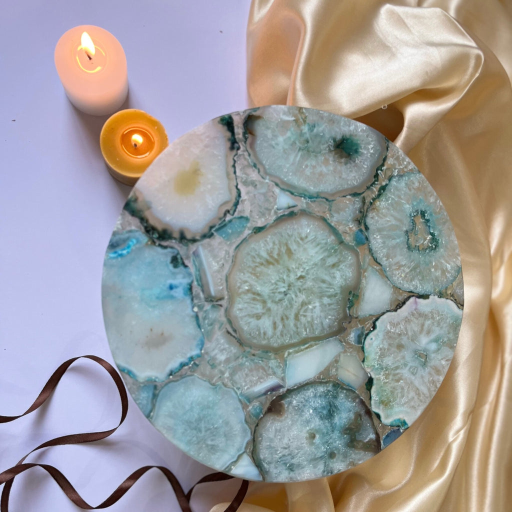 Green Agate Cake Stand with Metal Base - 10 Inches