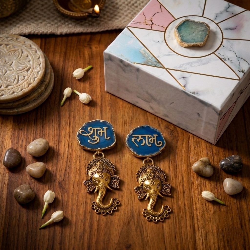 Agate Shubh Labh Metal Ganesha Hangings