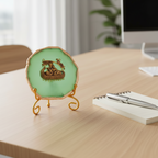 Agate Metal Radha Krishna Showpiece with Metal Stand - Green