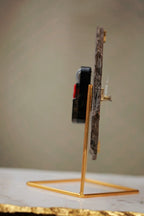 Natural Brown Peacock Slate Desktop Clock