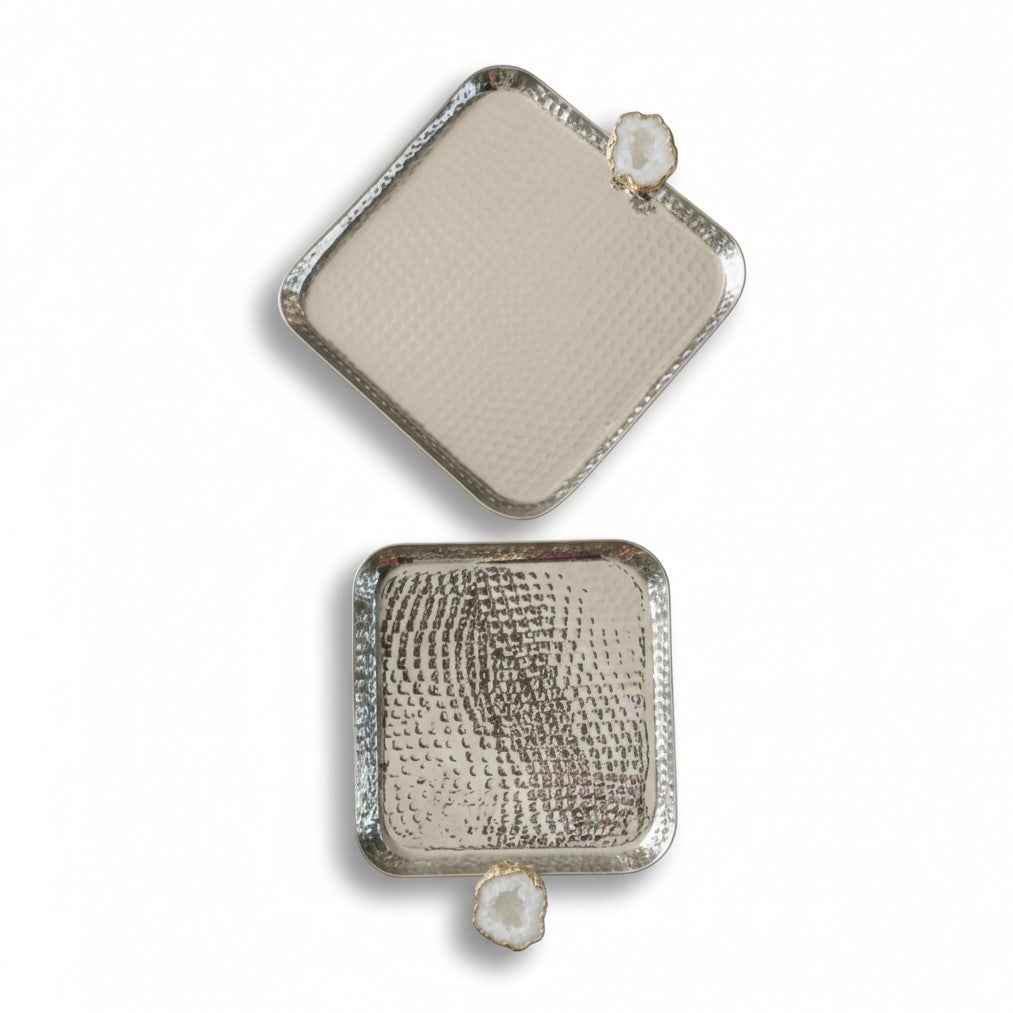 Square Aluminum Tray with White Agate