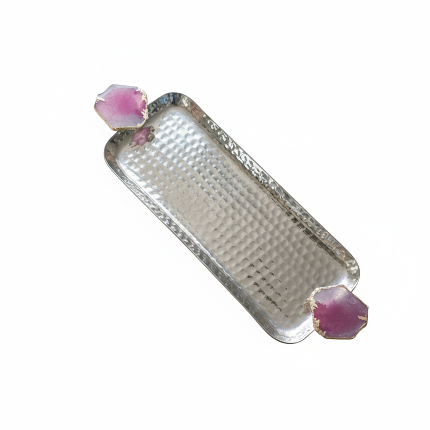 Rectangle Aluminum Tray with Pink Agate