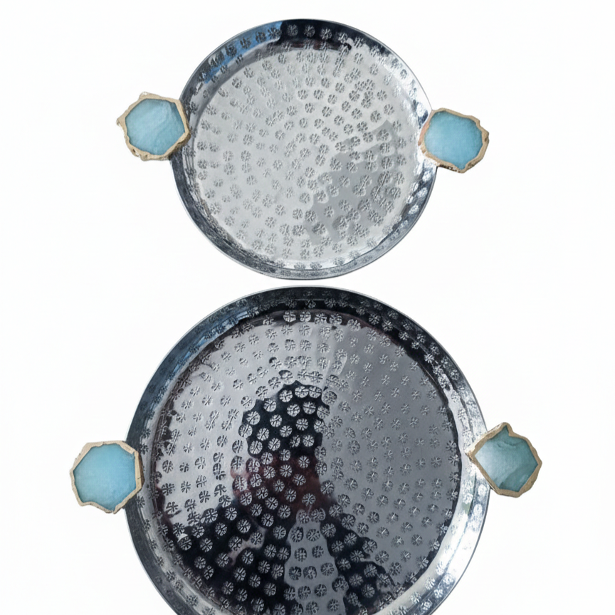 Round Aluminum Tray with Turquoise Agate