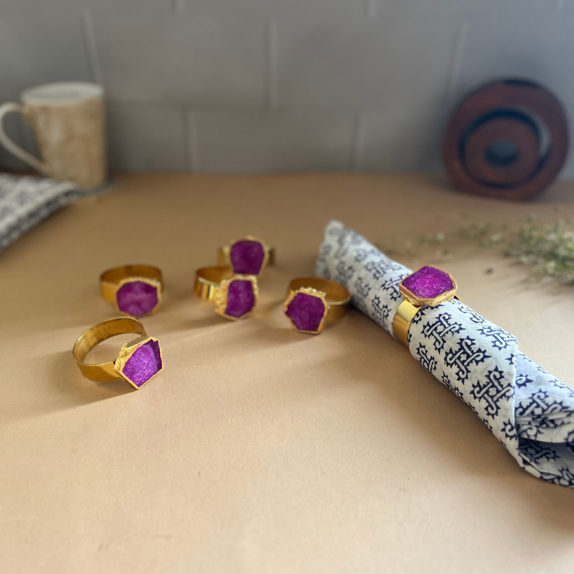 Purple Agate Napkin Rings Set