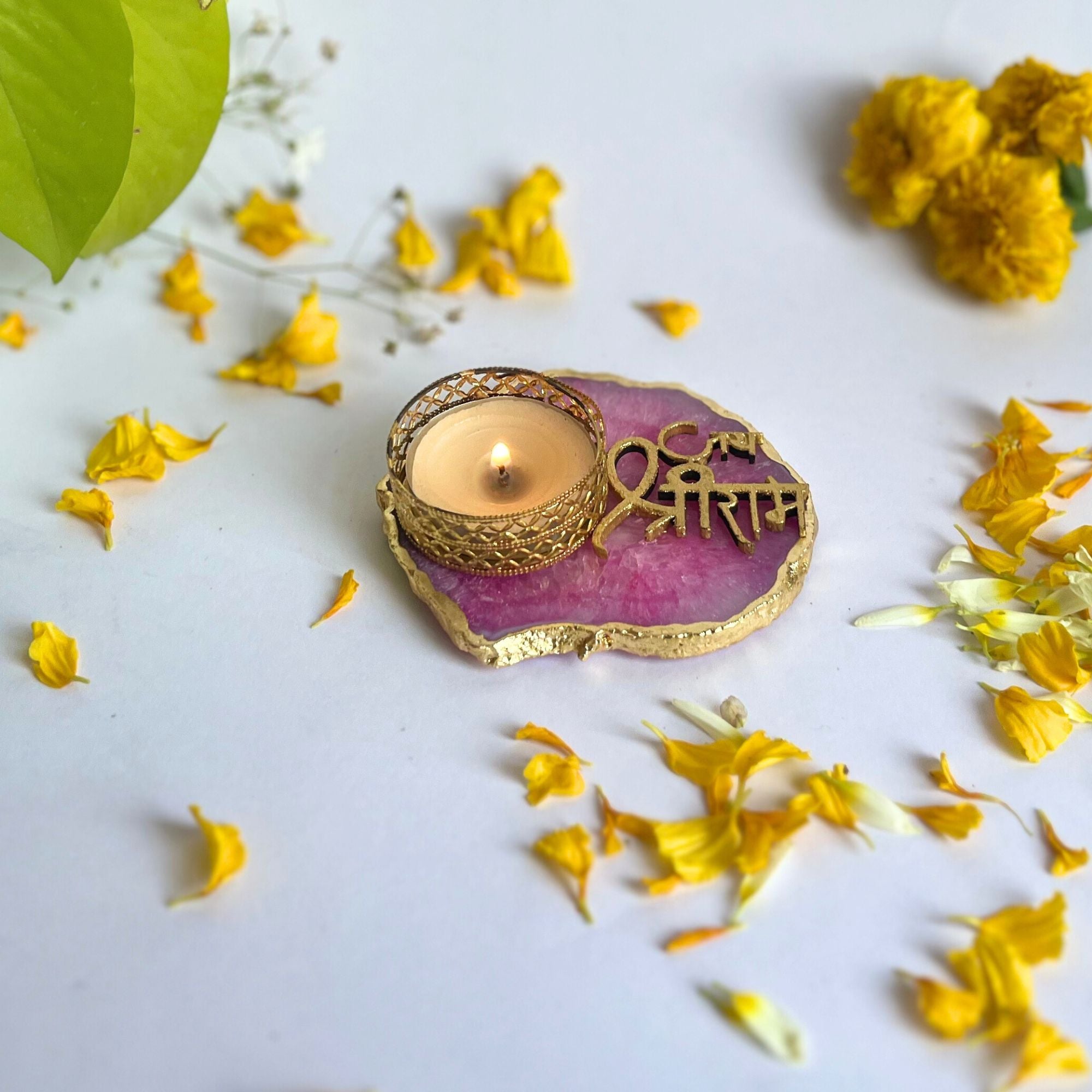 Agate Jai Shree Ram Tea Light Holder, Diwali Decor