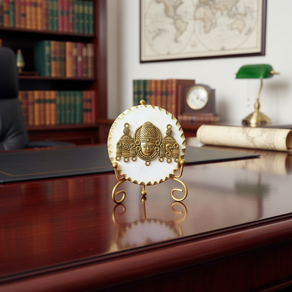Marble Metal Venketeshwar Showpiece With Metal Stand