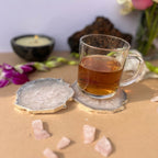 Brown  Crystal Agate Coaster With Silver Plating