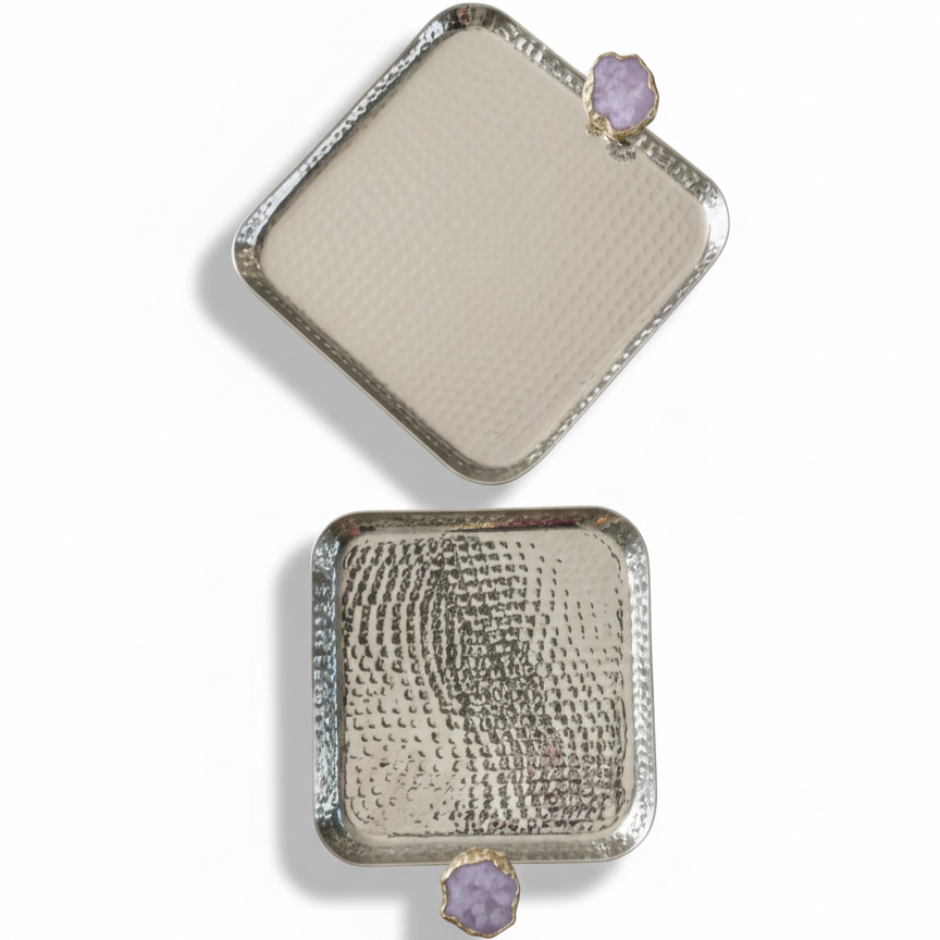 Square Aluminum Tray with Purple Agate