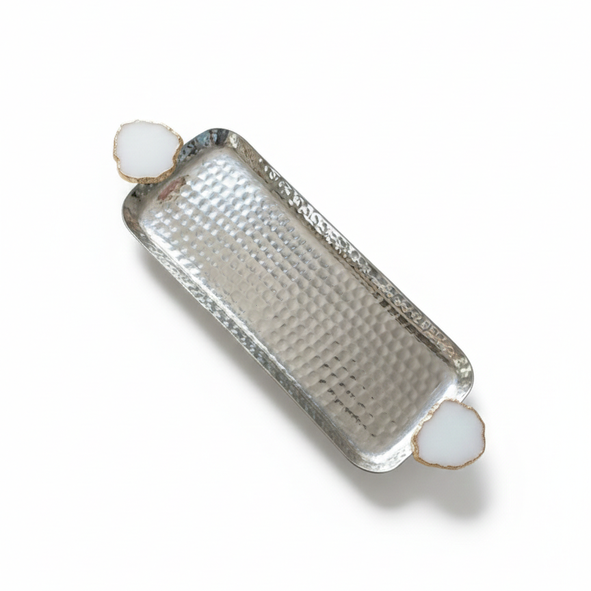 Rectangle Aluminum Tray with Natural White Agate