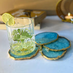 Green  Crystal Agate Coaster With Gold Plating