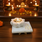 Marble Square Chowki With Marble Brass Diya