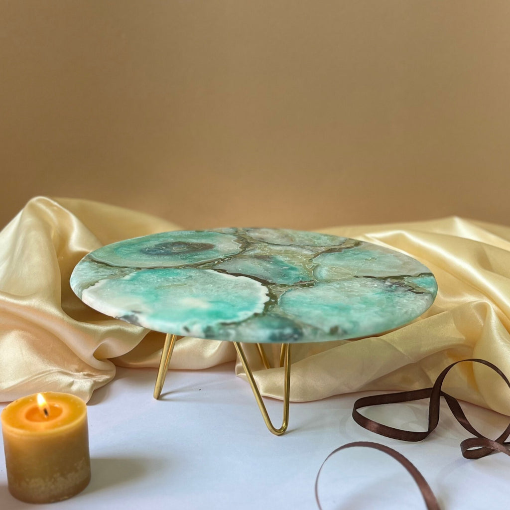 Turquoise Agate Cake Stand with Metal Base - 10 Inches