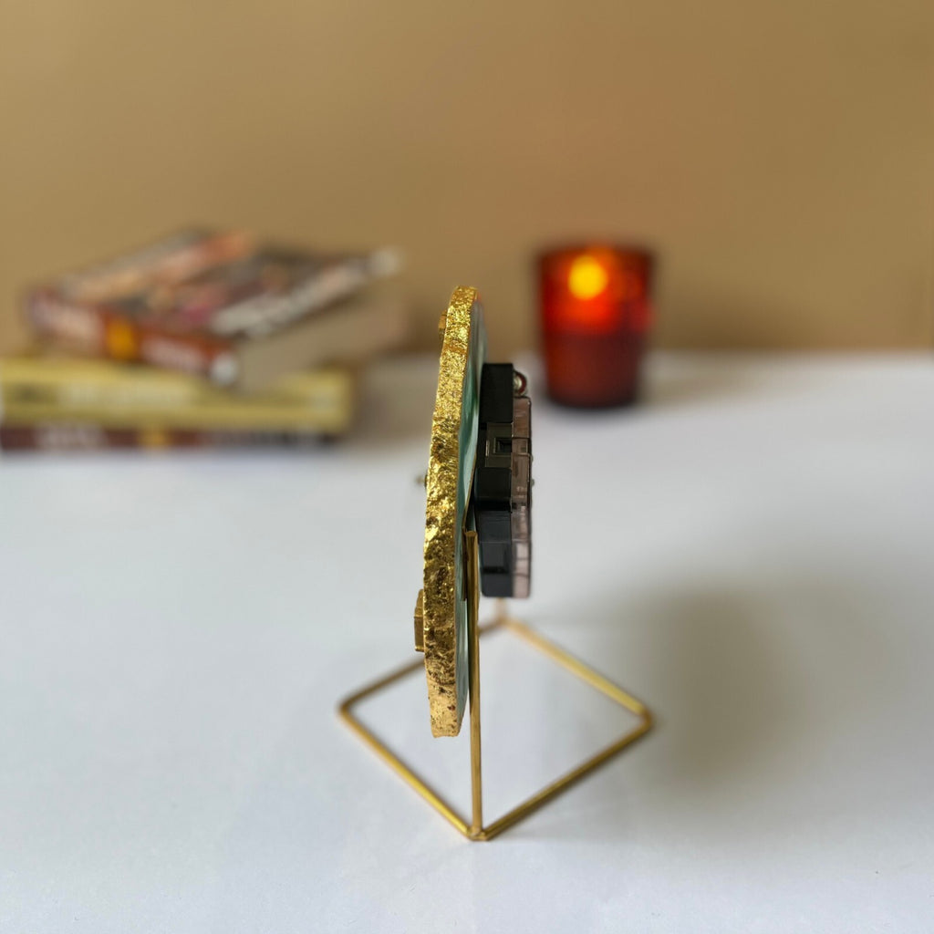 Green Brazilian Agate Desktop Clock with Metal  Stand