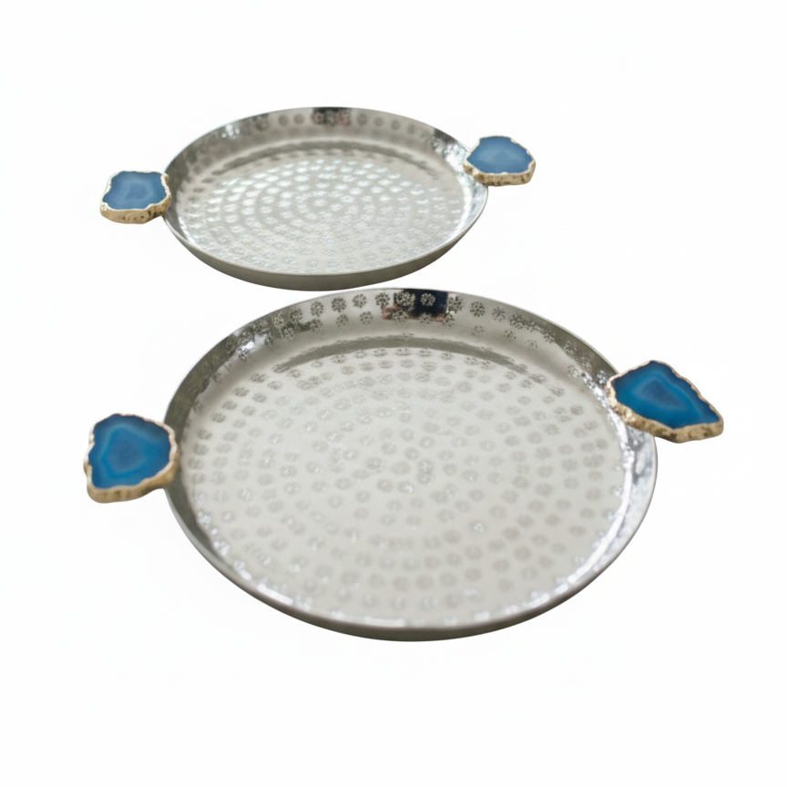 Round Aluminum Tray with Blue Agate