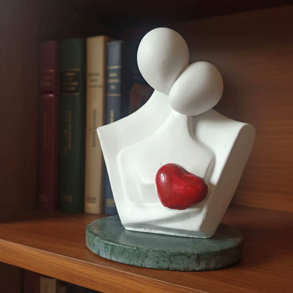 White Couple Showpiece Red Heart with Green Marble Base